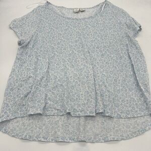 JOIE 100% Linen SS Top High Low Round Neck Womens Plus Size 2X Blue White